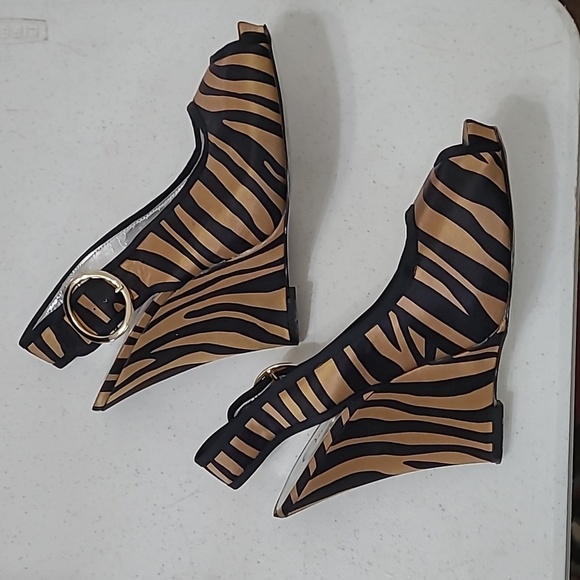 Jessica Simpson PENN opentoe animal print slingback platform wedges size 8.5 - Picture 3 of 11